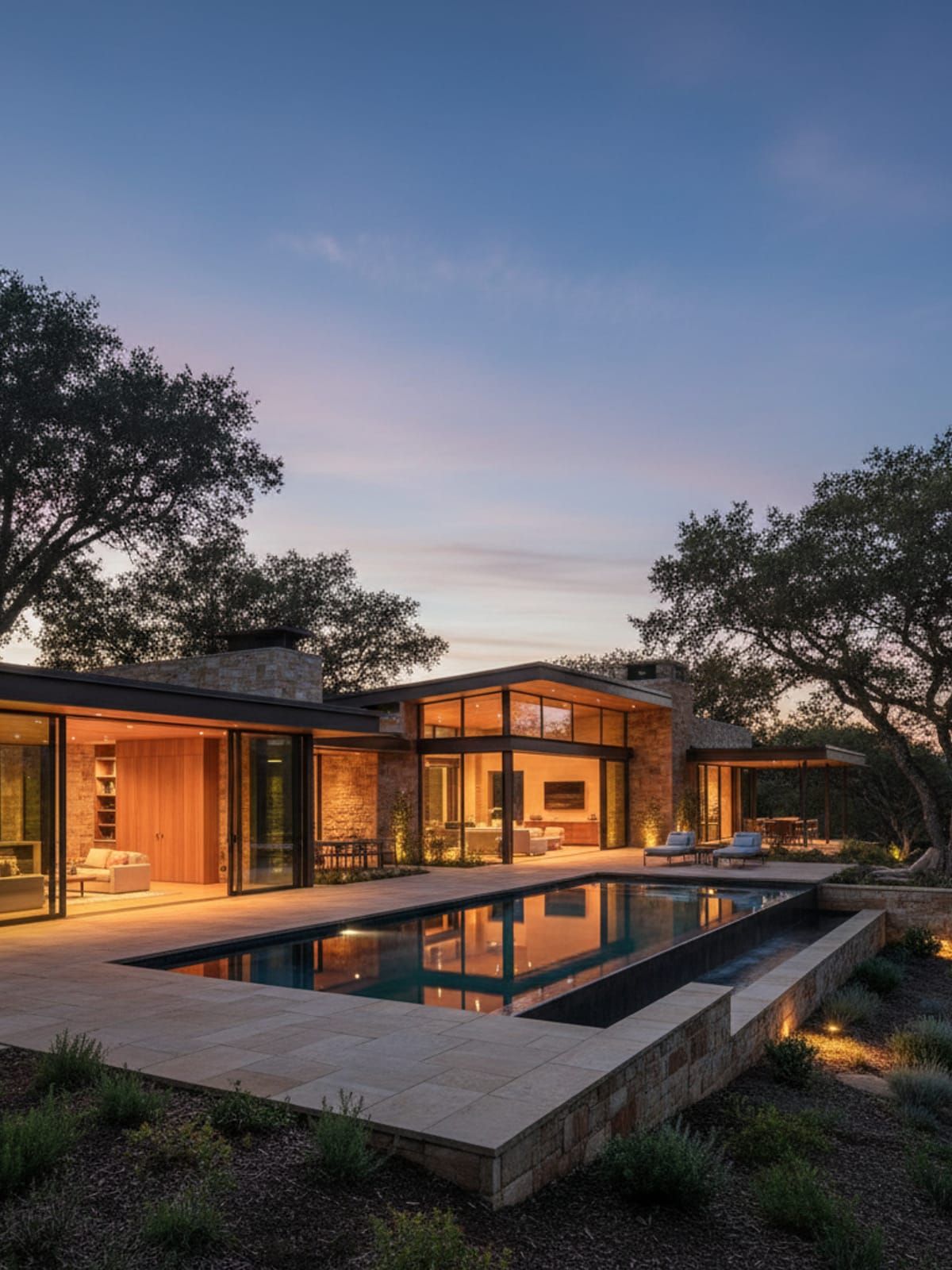 Completed luxury modern estate in Sonoma wine country, showcasing finished architectural vision and craftsmanship